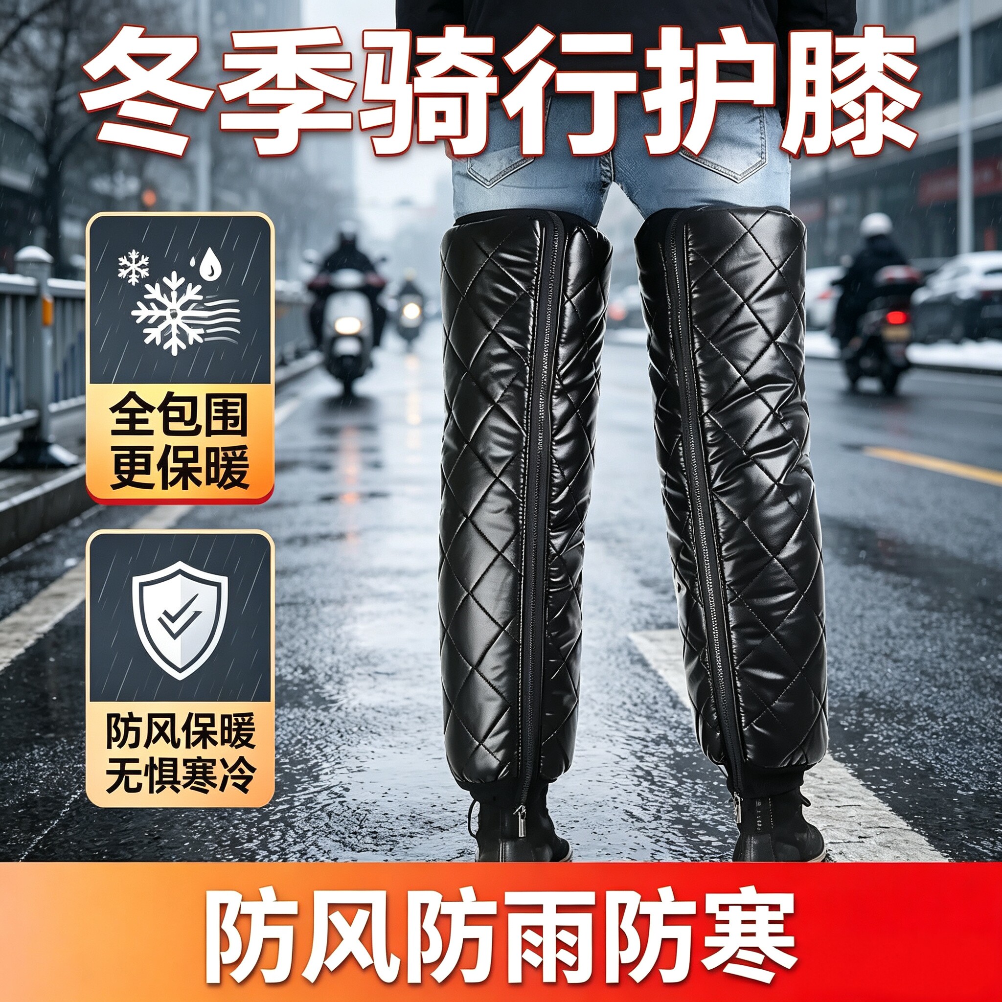冬季长款保暖护膝电动摩托车挡风护腿套加绒防寒防雨男女冬季骑行