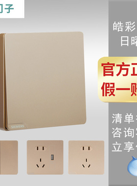 西门子开关插座面板皓彩日曜金86型一开五孔USB16a空调家用墙壁暗