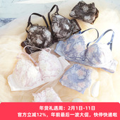 琉璃町日本日式 温柔花卉少女有钢圈上薄下厚聚拢性感蕾丝文胸套装
