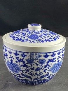 景德镇陶瓷米缸带盖米桶药罐50斤盖罐油罐泡菜坛酒坛青花瓷储物罐