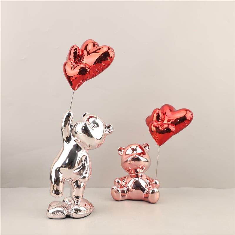欧式创意爱心电镀气球熊摆件客厅玄关茶几电视柜办公室家居装饰品,家居饰品,装饰摆件,淘宝优惠券,粉丝福利购,淘宝优惠卷
