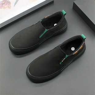 冬季棉鞋2024新款加绒二棉男鞋低帮保暖布鞋厚底不系带休闲鞋男款