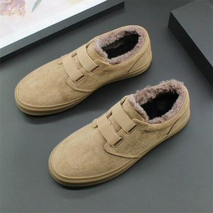 冬季棉鞋2024新款加绒大棉男鞋低帮保暖布鞋子厚底皮面休闲鞋男款