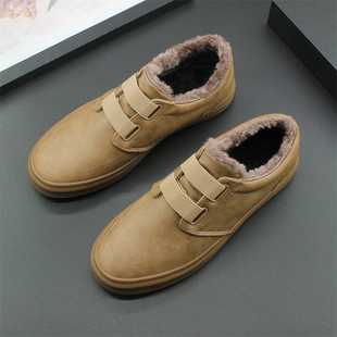 冬季棉鞋2024新款加绒大棉男鞋低帮保暖布鞋子厚底皮面休闲鞋男款