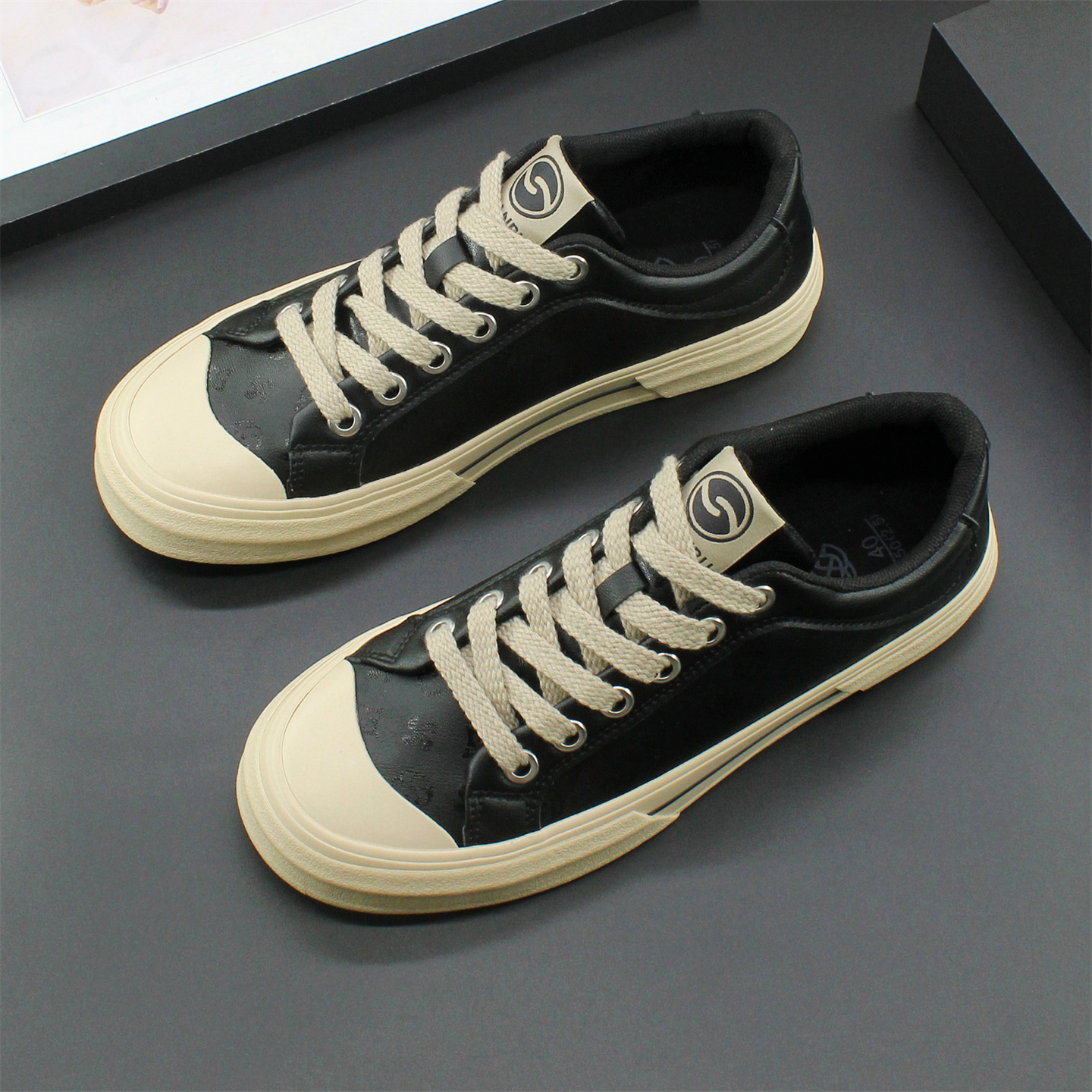 皮面平底鞋青年潮鞋系带低帮板鞋