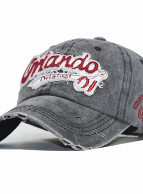 牛仔水洗棒球帽子女 春夏男士季奥克兰Orlando字母刺绣遮阳帽代发