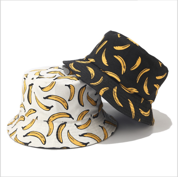 欧美热卖香蕉印花双面戴渔夫帽子男春秋女街头嘻哈遮阳帽情侣盆帽