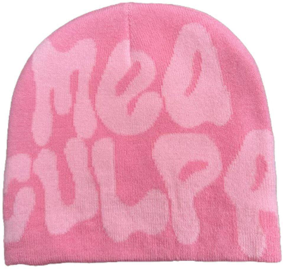 thumbnail for Cross-border European and American fashion versatile beanie hat winter cold insulation knit hat stream lettering mea culpa jacquard hat