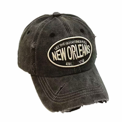 跨境立体绣花棒球帽new Orleans刺绣鸭舌帽复古帽水洗做旧遮阳帽