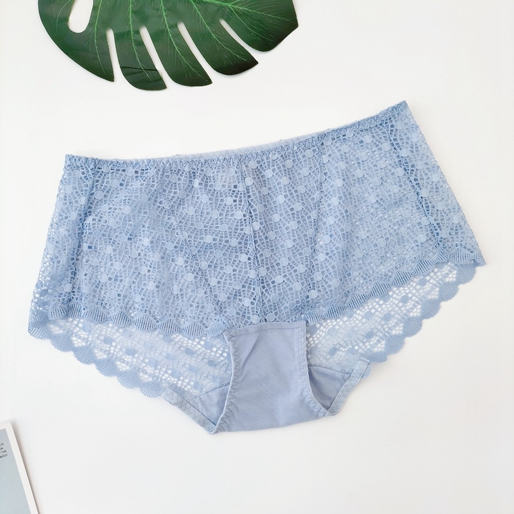 韩国客供蓝色蕾丝软性感镂空舒适无痕高级中低腰款女士三角内裤