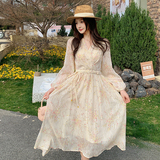 现货】新款2025春秋季法式v领花卉连衣裙裙7726P135K198，女装连衣裙，2C295