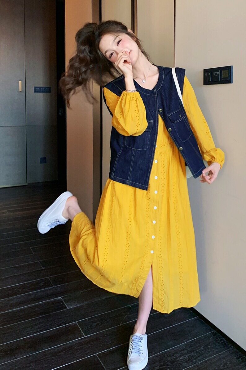 现货主推防掉色牛仔马甲+绣花连衣裙两件套2957720-P175-K238,女装套装/套裙,2C295
