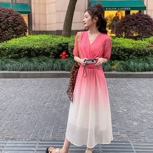 好数据 主推款 V领设计渐变色仙女连衣裙p140k198 夏款 原创现货