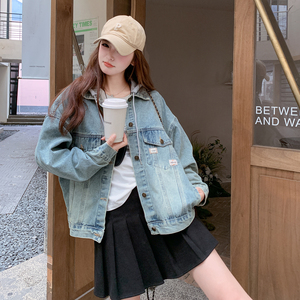 韩系设计感连帽牛仔外套女2025秋季新款宽松百搭休闲夹克上衣潮图片
