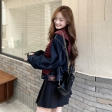蓝色条纹披肩牛仔短外套女小个子2025秋季新款宽松减龄休闲夹克，女装短外套，2C295