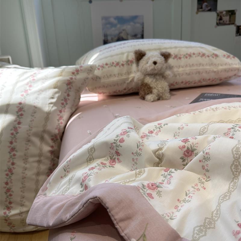 法式少女心玫瑰物语纯棉凉被四件套全棉夏凉感空调被单双人薄被
