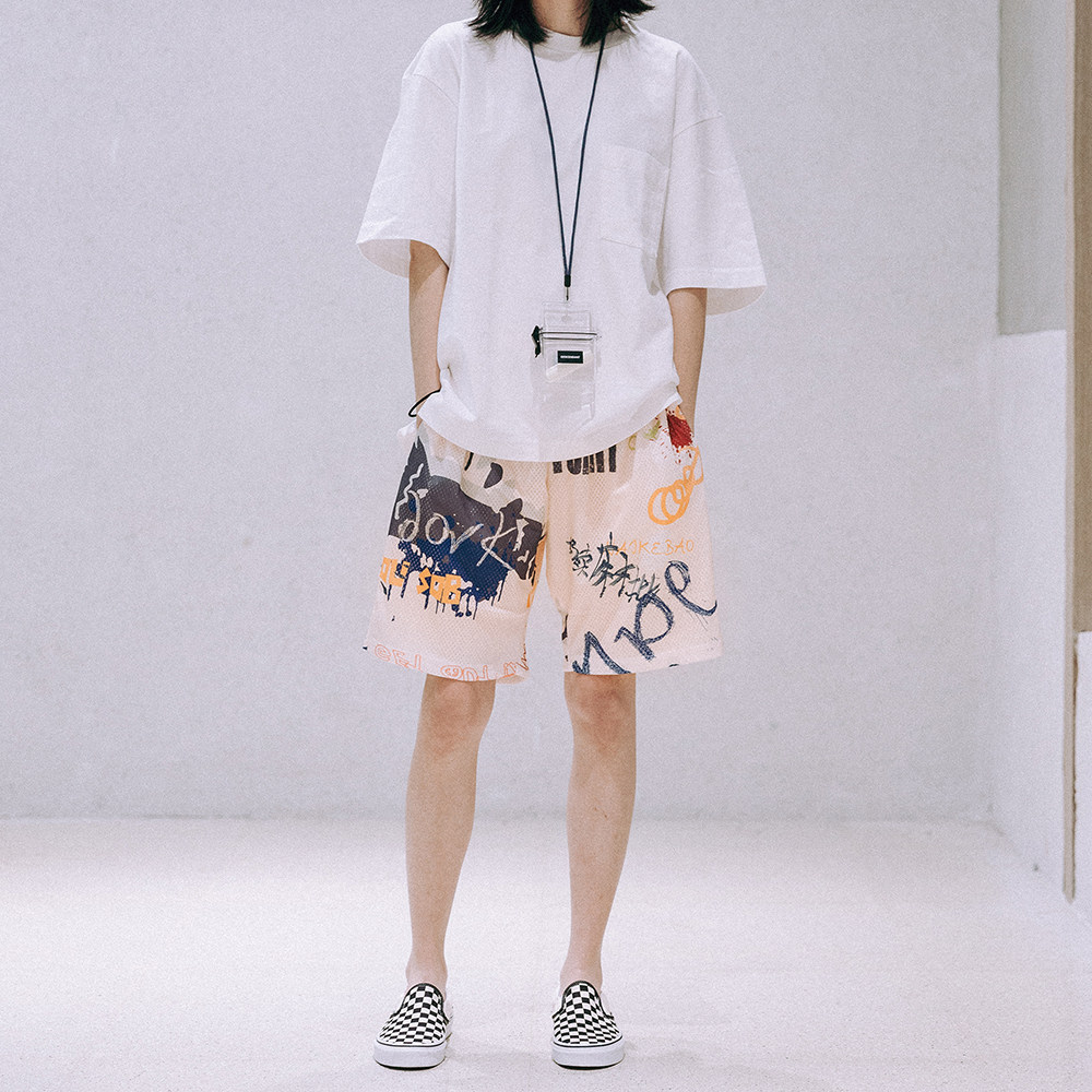 国潮MMP党妹同款运动涂鸦网眼短裤休闲裤男女宽松情侣沙滩潮牌在类目 男装, 休闲裤中 - 来自Buy2taobao.com提供专业的淘宝代购服务