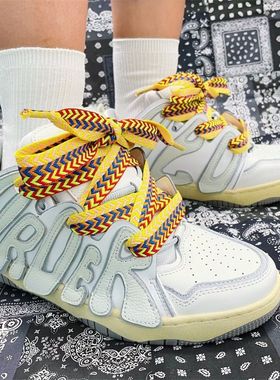 适配lanvin浪凡OLD ORDER OG SKATER 001复古做旧板鞋白色鞋带绳