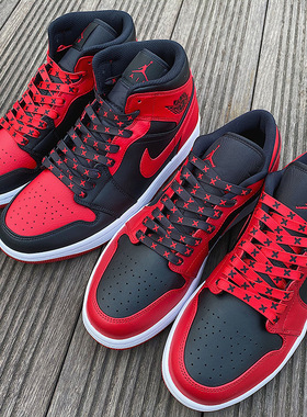 AJ1丝绸黑红芝加哥条纹小禁穿MWTD红外线banned高低帮板鞋鞋带绳