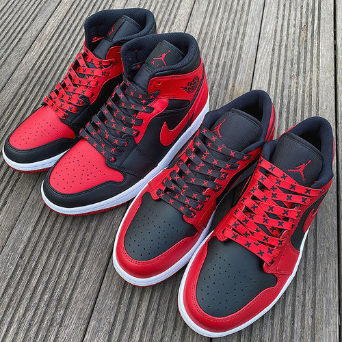 AJ1丝绸黑红芝加哥条纹小禁穿MWTD红外线banned高低帮板鞋鞋带绳