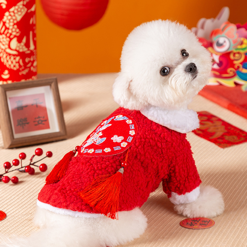 羊羔绒加厚宠物唐装泰迪狗狗两脚棉衣过年喜庆保暖猫咪小狗狗衣服