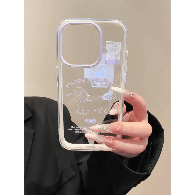 紫色线条小狗三合一透明手机壳适用iPhone17ProMax/16华为小米全包防摔软壳ins风高级感可爱小众保护套图片