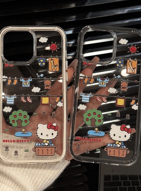 ins风kitty猫晾衣架炫彩手机壳纯色边框软边硬背亚克力iPhone15防摔简约13/14plus保护套mate60