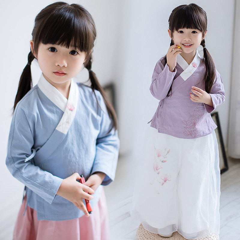 汉服纯棉交领春秋女宝复古童装图片