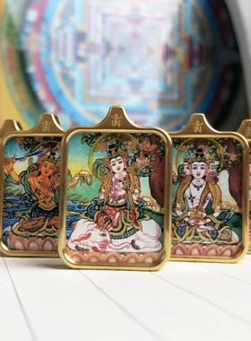 钛钢小方画盒吊坠本命图案画布金色嘎乌盒男女不掉色绿度母配挂绳