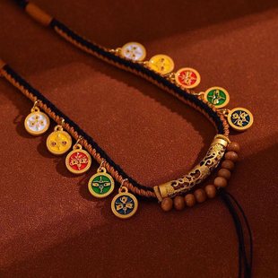 DIY纯手工项链绳十路财神手工编织绳手绘唐卡佛牌藏式蜜蜡吊坠绳