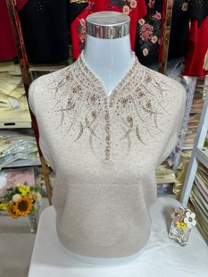 限时福利！上海名牌专柜100%美利奴羊毛中老年高端重工亮钻针织衫