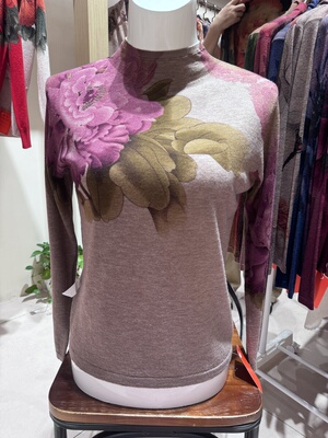 限时福利！25精纺超细水溶羊毛秋冬半高领印花修身显瘦百搭打底衫