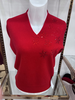 限时福利！专柜款V领高端羊毛衫妈妈装本命年红色毛衣中老年打底