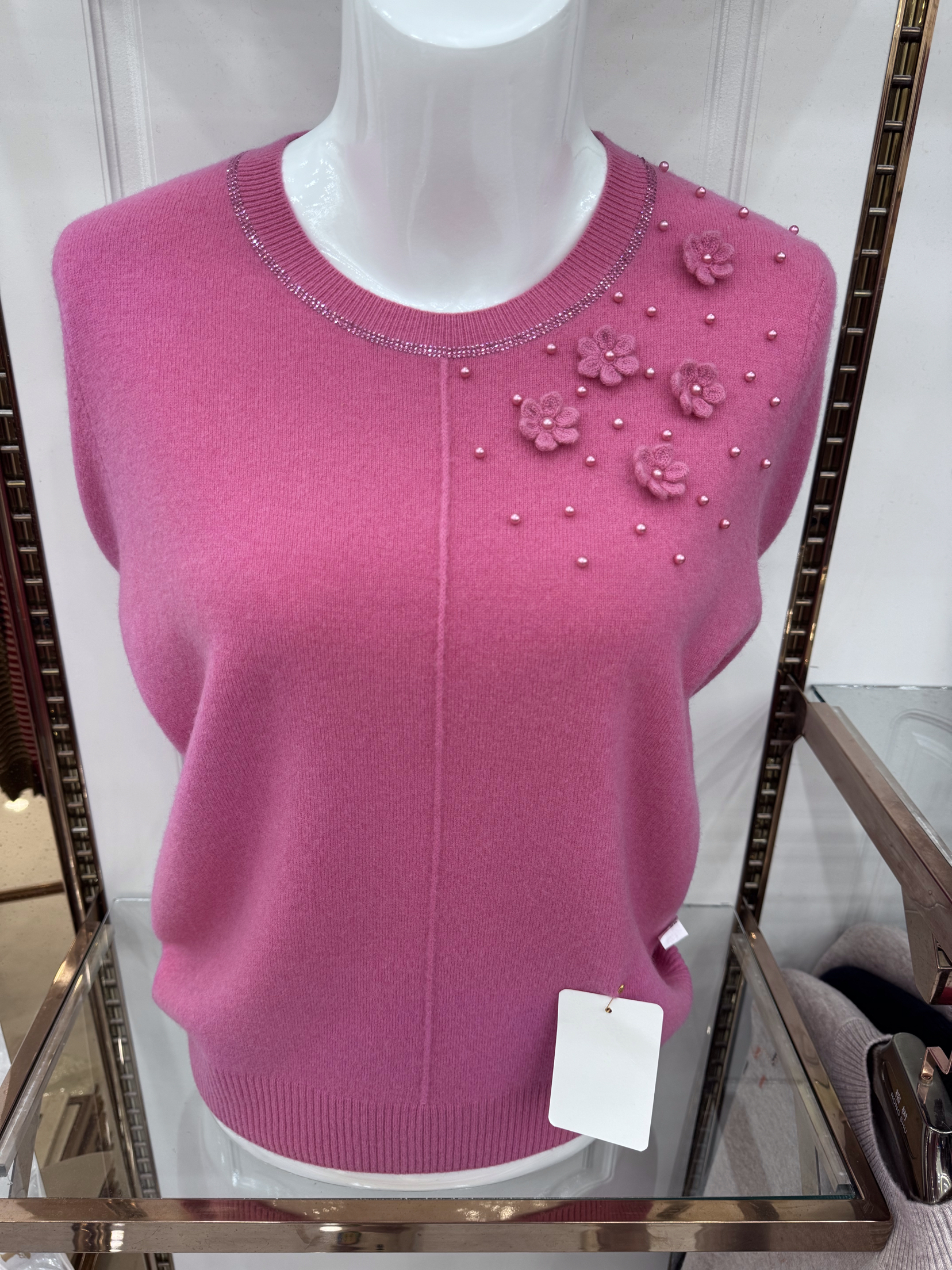 100纯羊毛衫女针织打底衫毛衣秋冬新款大码圆领绣花中老年妈妈装