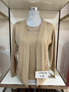 专柜女装春秋外套薄款胖妈妈装假两件针织开衫中老年人外穿秋衣