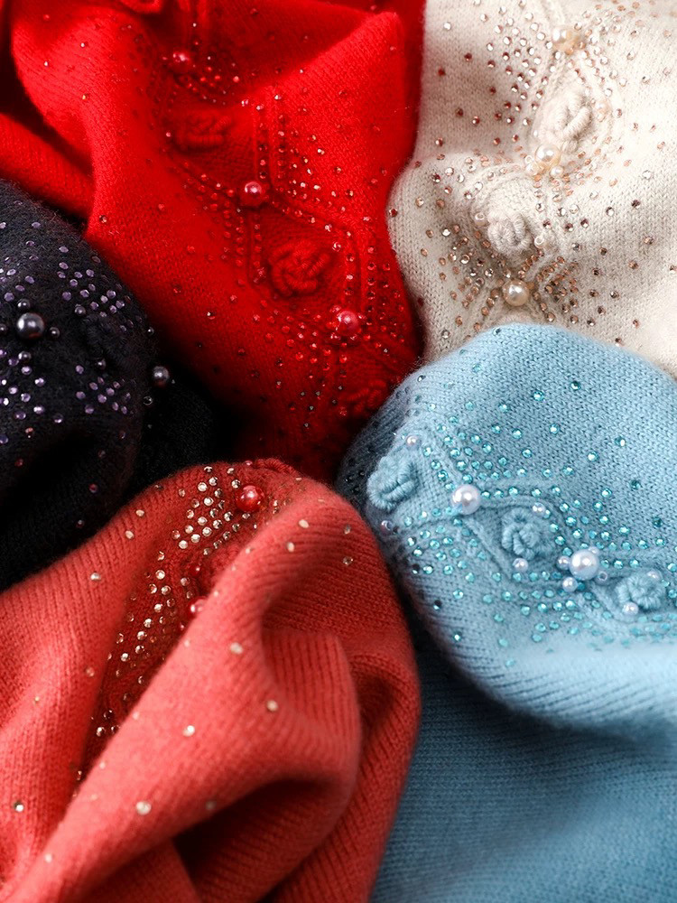 限时福利！专柜款正版100%纯羊毛娃娃领妈妈针织上衣钉珠打底毛衣,女装/女士精品,毛针织衫,淘宝优惠券,粉丝福利购,淘宝优惠卷