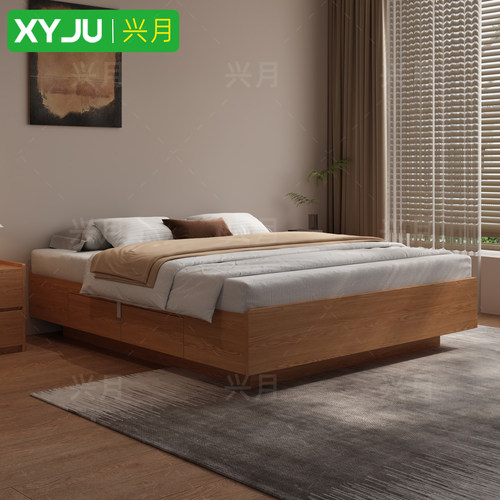 实木现代简约无床头悬浮床2026新款榻榻米侧开气压高箱储物双人床