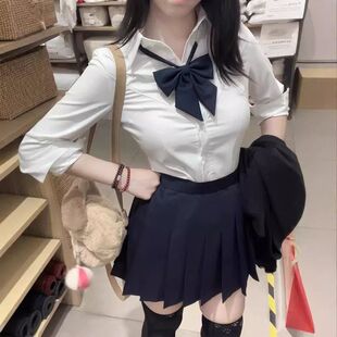 女日系学院风百搭白色衬衣纯欲风套装 jk制服辣妹收腰长袖 衬衫