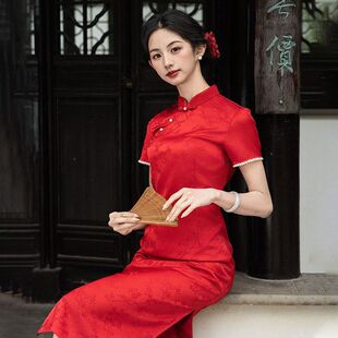 短款红色中华礼仪新中式穿矮小搭旗袍年轻剪彩个子款敬酒服娘150