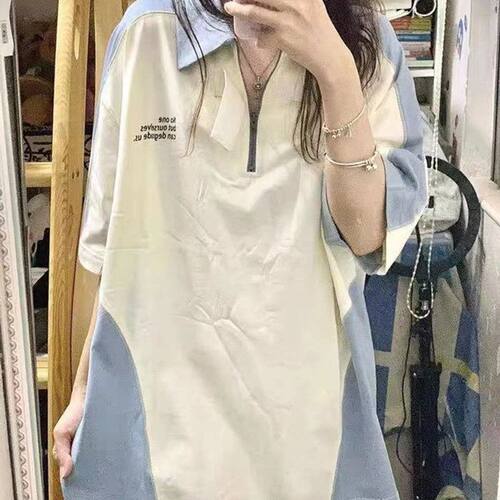 短袖衣服红女潮ins原宿风网女恤