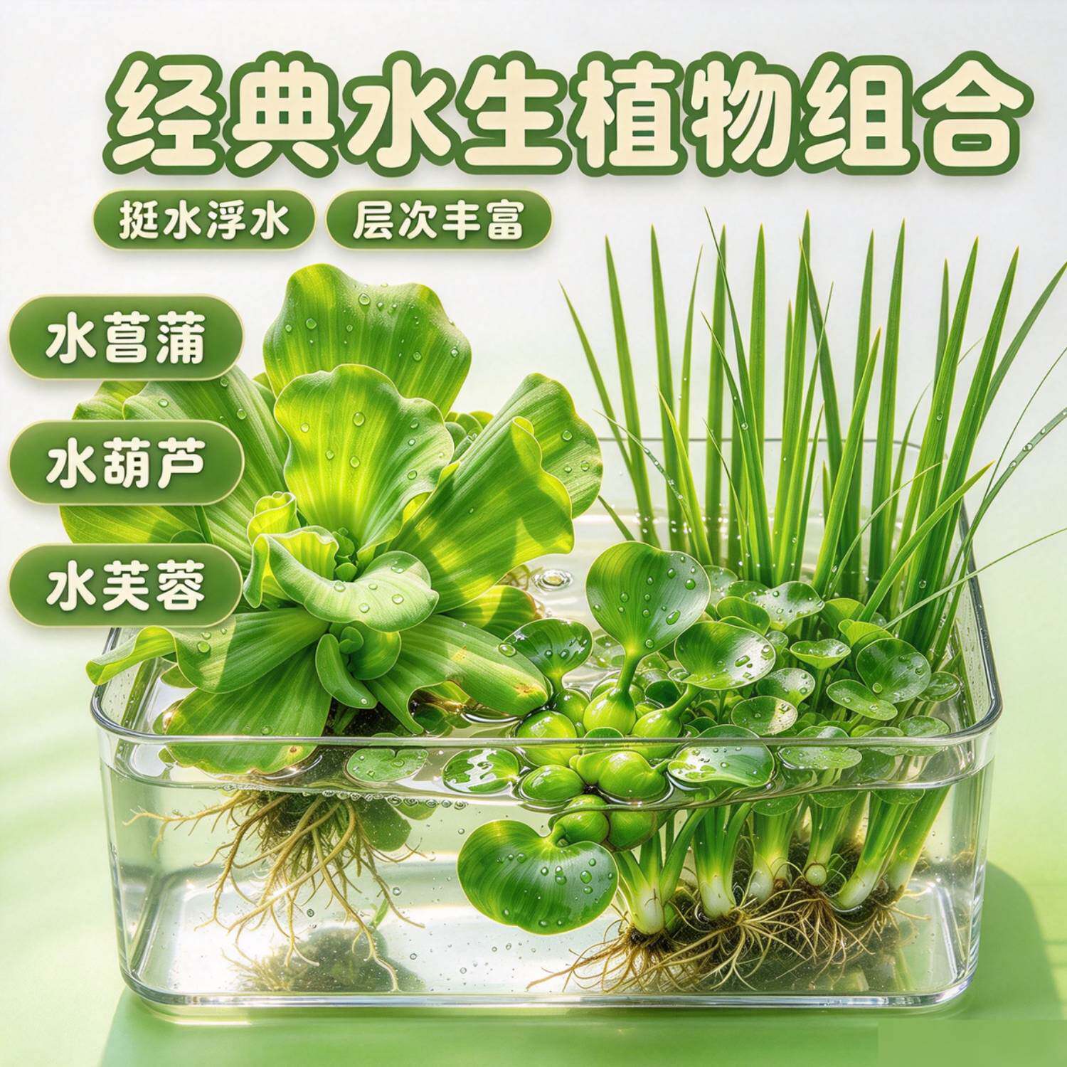 经典浮水挺水植物套装 水菖蒲水葫芦水芙蓉 阳台盆养水生绿植
