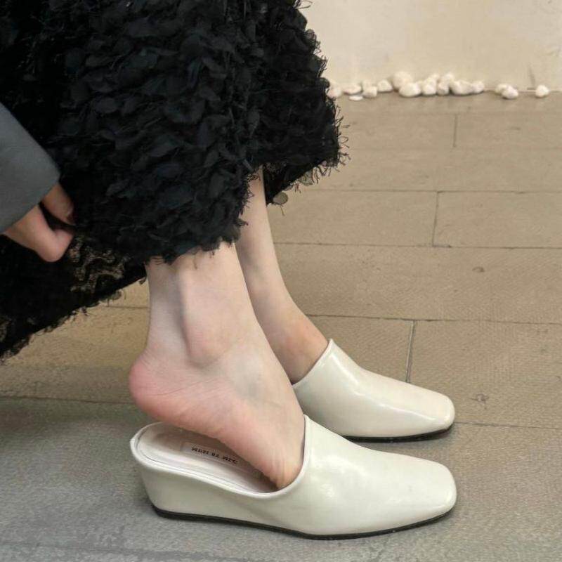 设计感简约气质坡跟包头半拖鞋女外穿夏季小个子高跟一脚蹬穆勒鞋