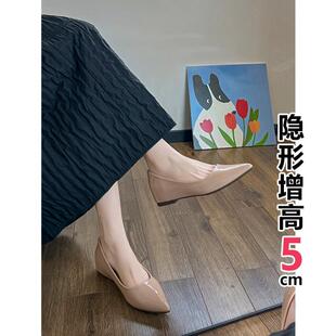 简约小个子职业工作鞋女2026夏季新款裸色内增高舒适百搭浅口单鞋