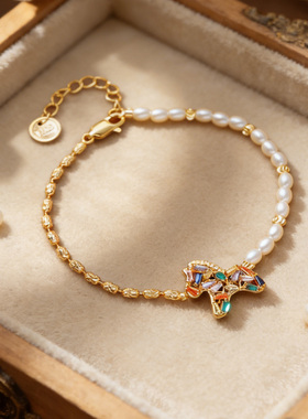 马上有钱轻奢超闪彩色锆石小马吊坠手链女仿珍珠拼接手饰