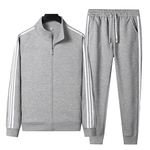 休闲运动服纯棉套装三道杠立领宽松情侣跑步健身两件套开衫卫衣男