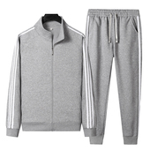 休闲运动服纯棉套装 卫衣男 三道杠立领宽松情侣跑步健身两件套开衫