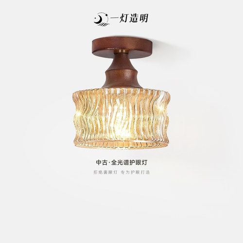 法式中古风过道灯走廊灯美式复古玻璃氛围感艺术衣帽间阳台吸顶灯