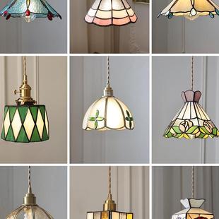 复古黄铜纯手工焊锡灯美式 床头过道餐厅咖啡厅彩色玻璃小吊灯 风格