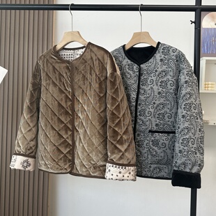 两穿流光丝绒棉衣！气质轻暖新雪丽棉绗缝菱格棉服休闲腰果花外套