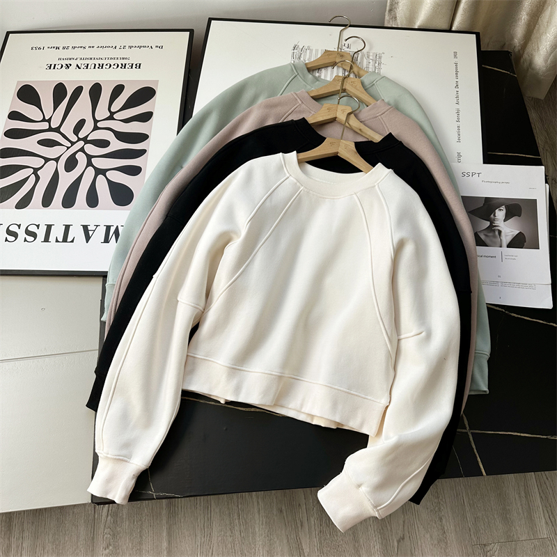 松弛感加绒加厚圆领套头宽松卫衣